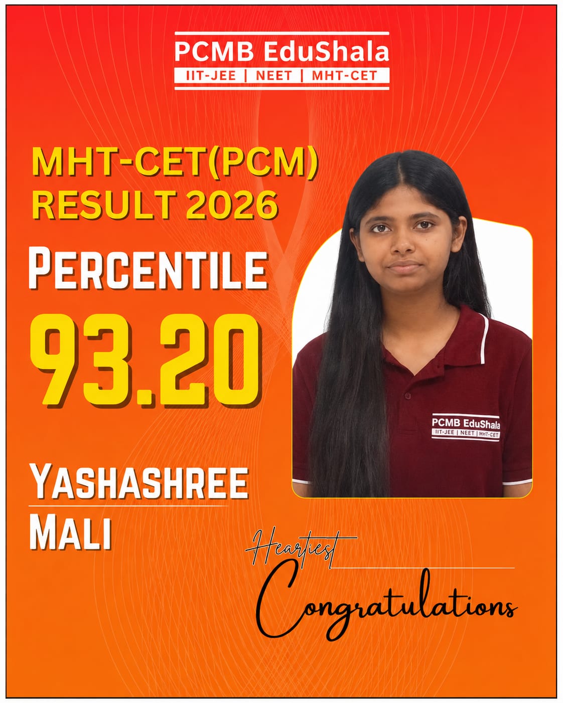 Yashashree Mali MHT CET PCM 2026