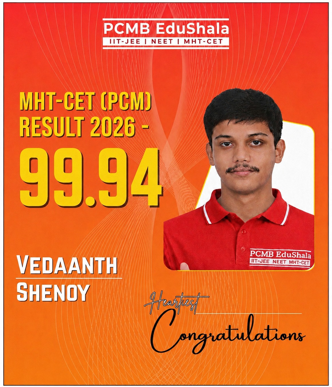 Vedaanth Shenoy MHT CET PCM 2026