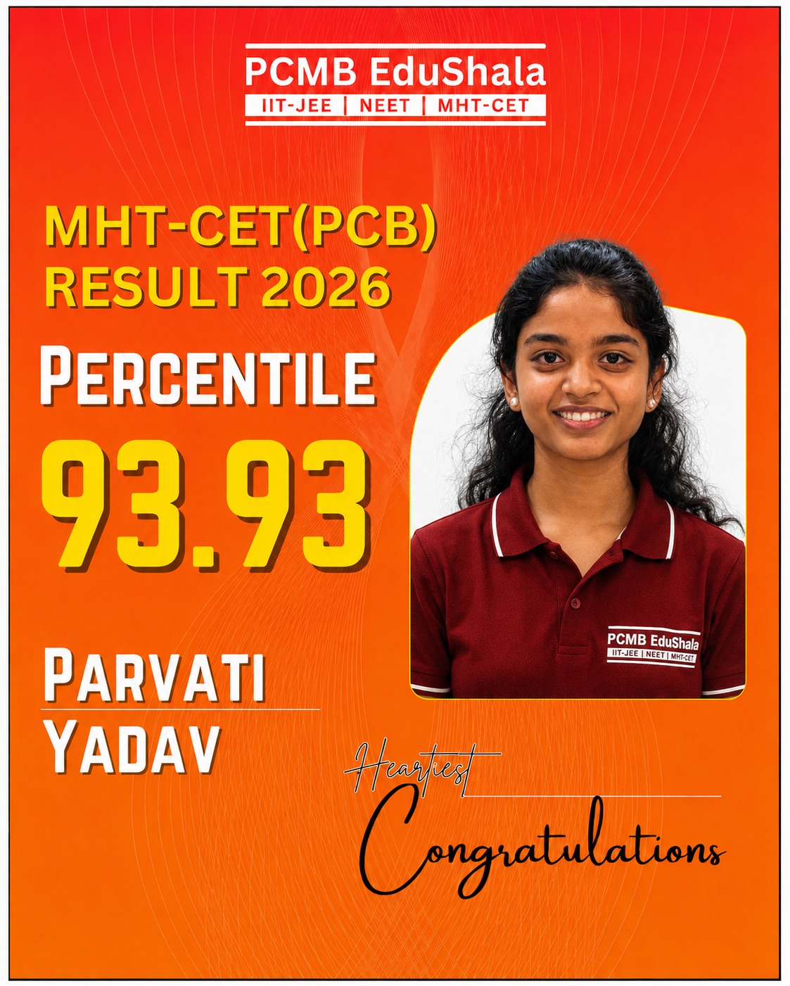 Parvati Yadav MHT CET PCB 2026
